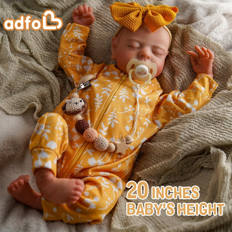 ADFO Lifelike Reborn Baby Dolls, 20 inch Realistic Newborn Real Life Baby Girl Dolls Soft Full Body Vinyl Girl Baby Dolls with Clothes and Toy Gift for Kids Age 3+ - Image 3
