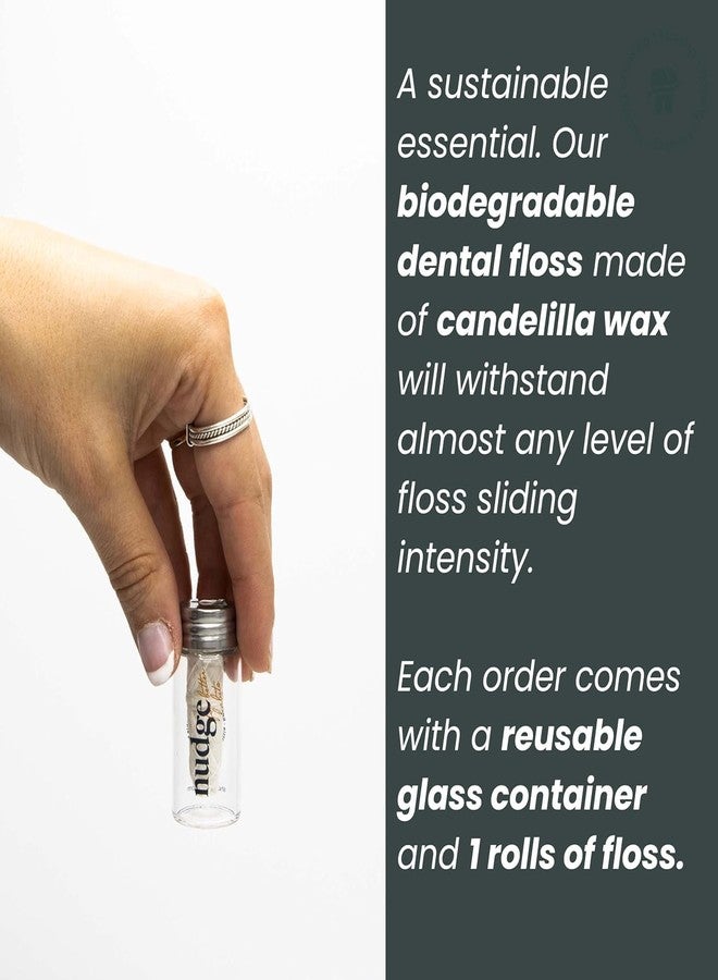 Nudge Clean Sustainable Silk Dental Floss Refill Set, Reusable Glass Dispenser with 4 x 30m All Natural Silk Floss Spools, Plant Based Wax Coated, PFAS Free Oral Care - Image 2