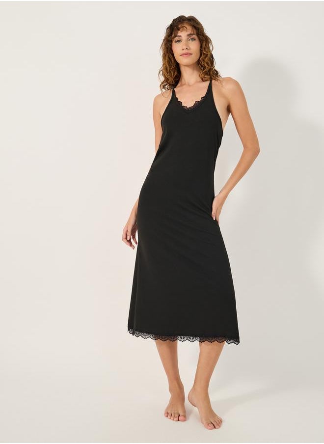 Styli Lace Trim Racerback Slip Dress  - Image 1