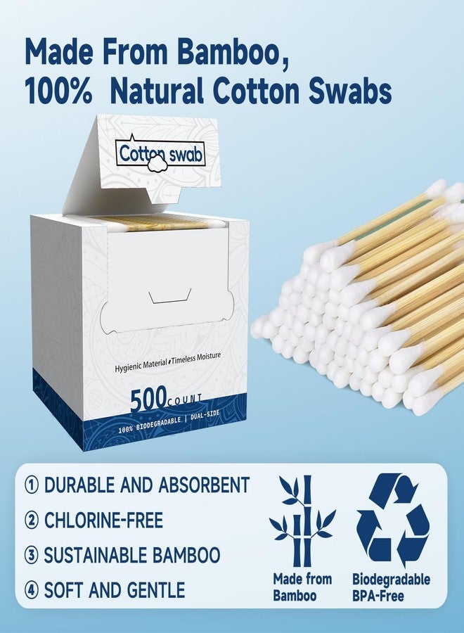HMTM 500 Count Cotton Swabs, Bamboo Cotton Swab for Eye Ears Oil Makeup, Lint Free Double Tipped Natural Cotton Buds, Cleaning with Wood Handle Remove Dust and Dirt, 500 Count （Pack of 2) - Image 2
