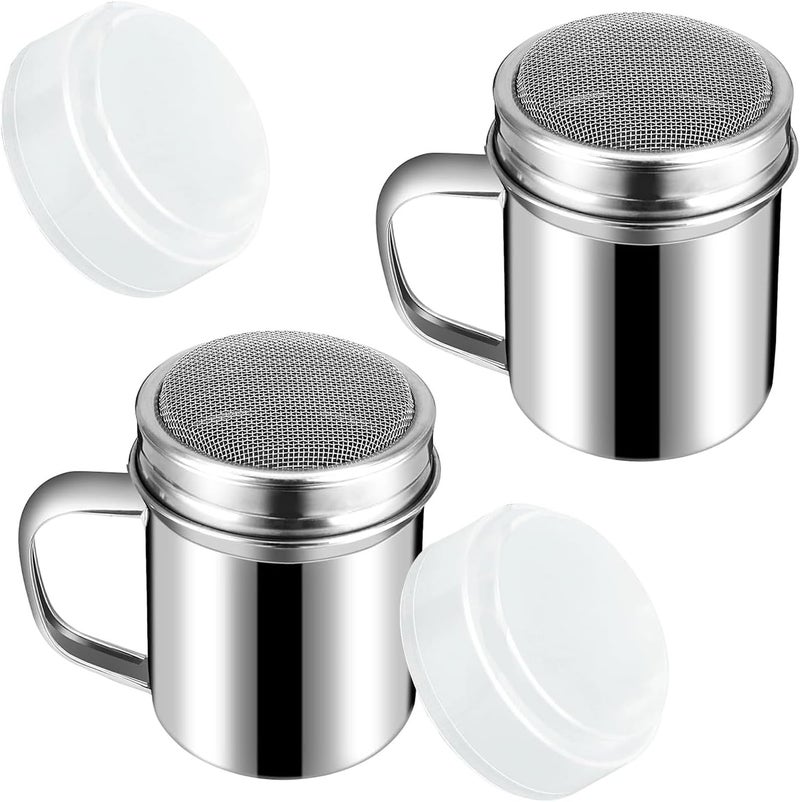 Pack of 2 Stainless Steel Powder Container Equipped with Adjustable Screen Comfortable Handle Kitchen Tool Steel Seasoning Dispenser Adjustable Screen Cooking - Image 1