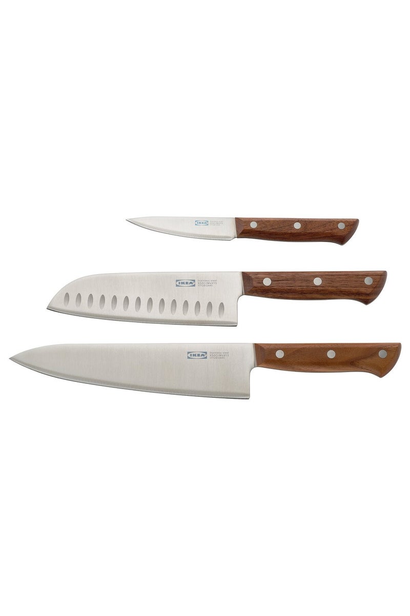 VARDAGEN 3-piece knife set, stainless steel/walnut - Image 1