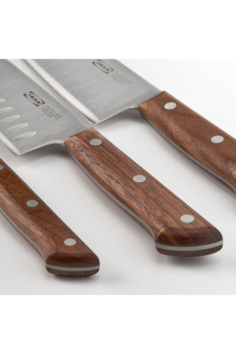 VARDAGEN 3-piece knife set, stainless steel/walnut - Image 2