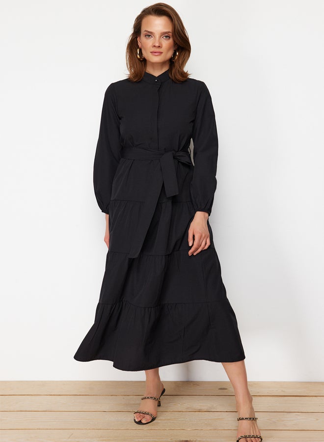 trendyol Black Belted Grand Collar Button Detailed Woven Dress TCTSS21EL3343  - Image 3