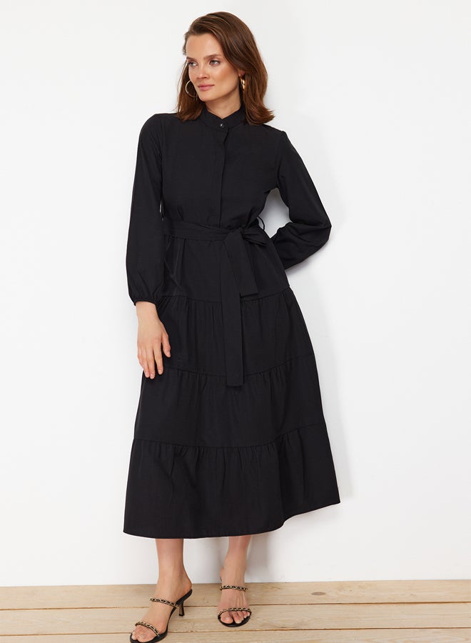 trendyol Black Belted Grand Collar Button Detailed Woven Dress TCTSS21EL3343  - Image 2
