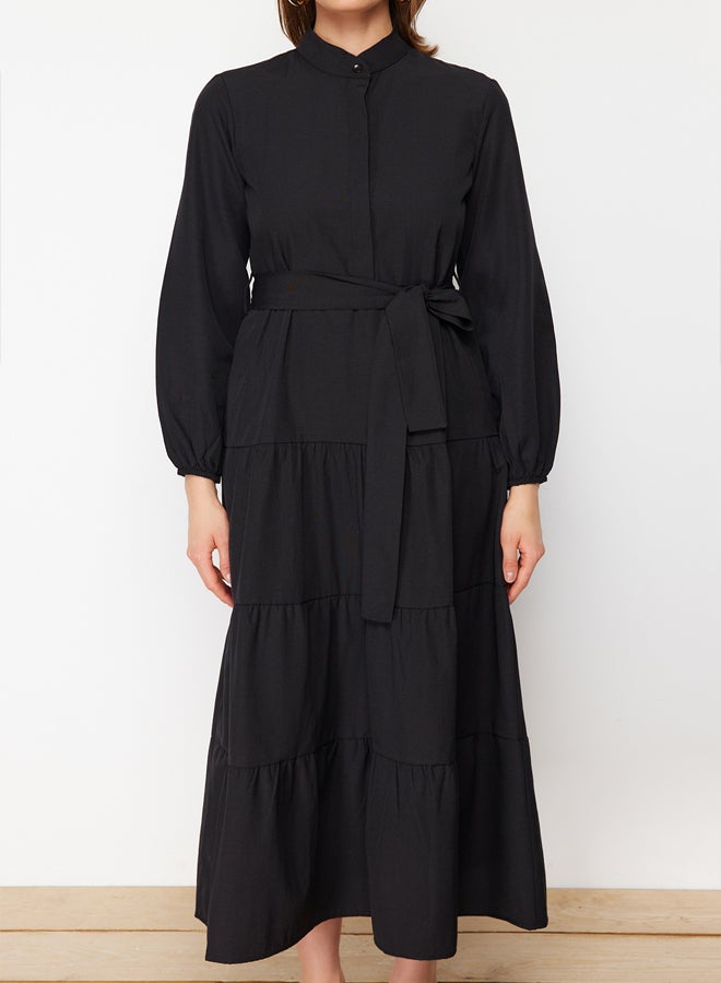 trendyol Black Belted Grand Collar Button Detailed Woven Dress TCTSS21EL3343  - Image 4