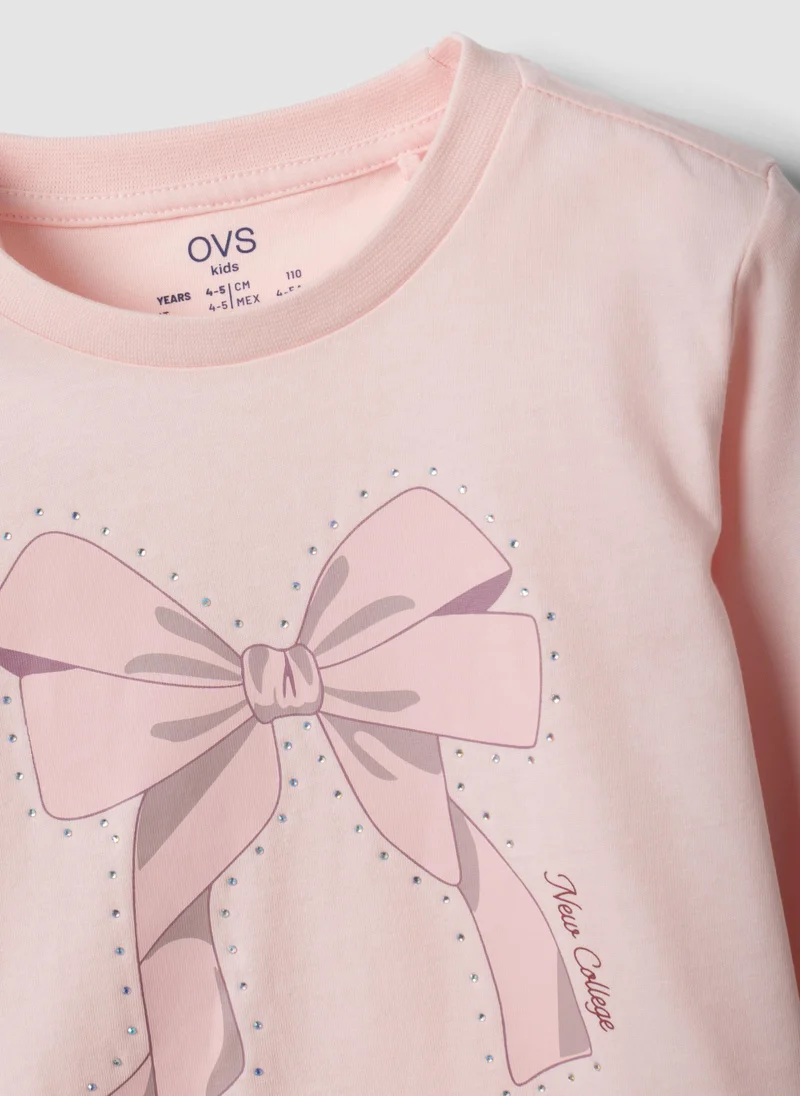 Ovs  OVS Pink Pure Organic Cotton T-Shirt With Bow Print For Girls for Women | Best Price UAE