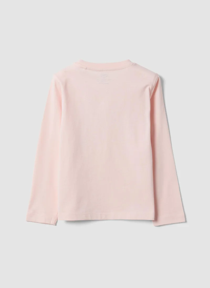 Ovs OVS Pink Pure Organic Cotton T-Shirt With Bow Print For Girls