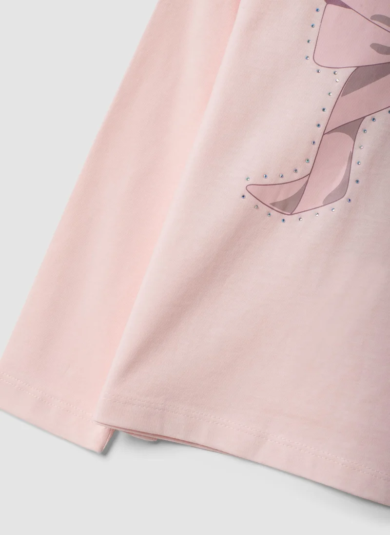 Ovs  OVS Pink Pure Organic Cotton T-Shirt With Bow Print For Girls for Women | Best Price UAE