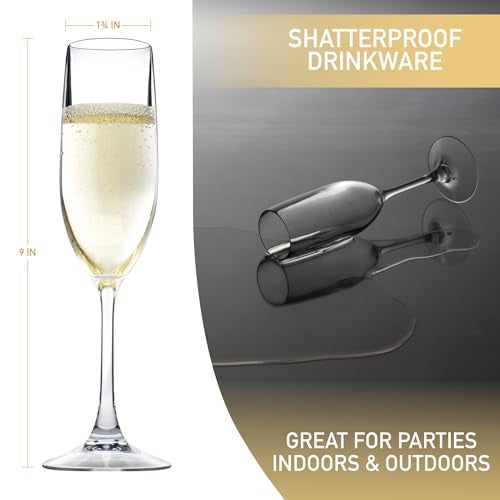 DECO D'Eco Unbreakable 12 oz Champagne Flutes (Set of 4)- 100% Tritan Reusable Mimosa & Champagne Glasses - Perfect Cocktail Glasses for Hosting Parties Indoors & Out - Great Graduation & Mother's Day Gift - Image 5