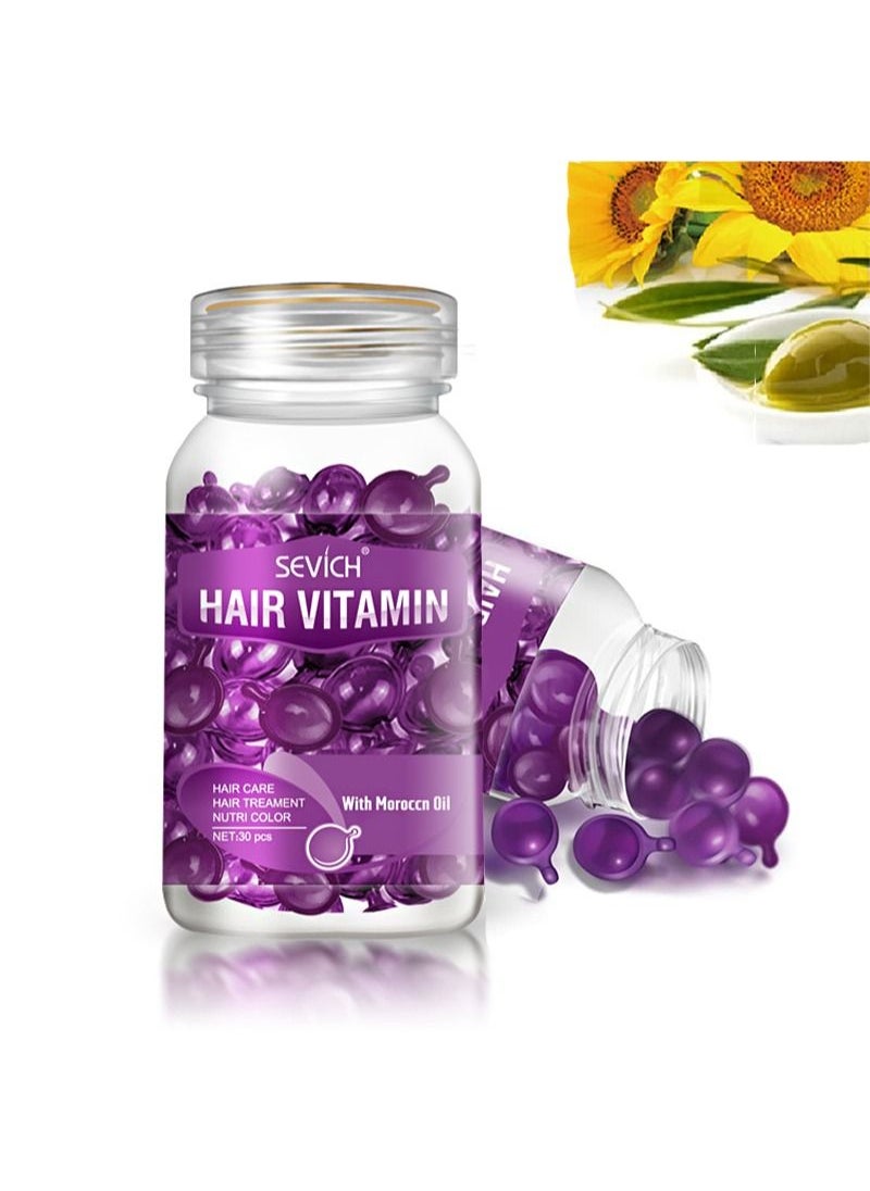 Sevich Hair Vitamin Essence Capsules - Hair Moisturizing Essence Formula, Contains Vitamin A C E Vitamin B5, Argan Macadamia Oil, Repairs Damaged Hair (Purple 30 Capsules)  - Image 1