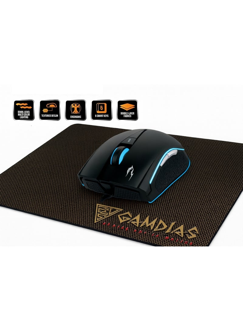 GAMDIAS ZEUS E2 Multi-Color Lighting Gaming Mouse 3200 DPI 6 Buttons + NYX E1 Gaming Pad - Image 3