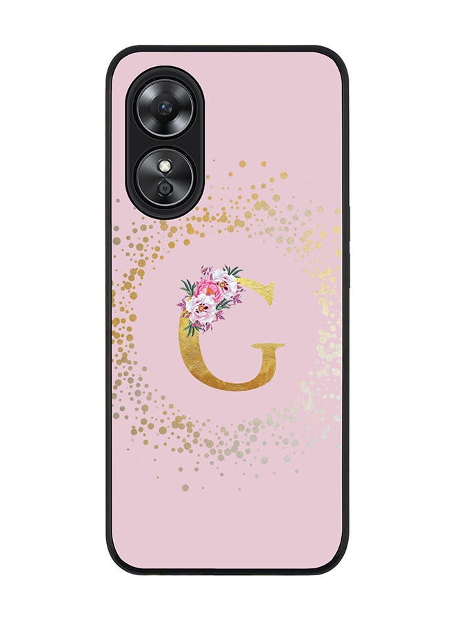 Stylizedd Rugged Black edge case for Oppo A97 Slim fit Soft Case Flexible Rubber Edges TPU Gel Thin Cover - Custom Monogram Initial Letter Floral Pattern Alphabet - G (Pink) - Image 1