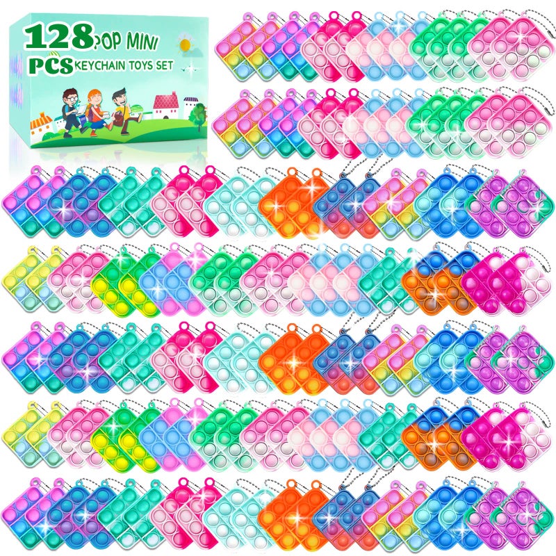 BicMan 128 Pcs Party Favors for Kids Easter Eggs Fillers Easter Basket Stuffers Fidget Toys for Kids Mini Pop Keychain Pop it Treasure Box Classroom Goodie Bags Stocking Stuffers Classroom Pinata Fillers - Image 2