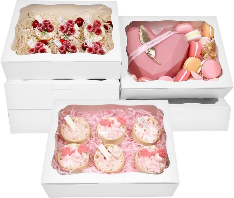Capkyke 12pcs10x8x2.5 Inch White Bakery Boxes Treat Boxes with Window for Pastry, Cookie, Desserts, Chocolate Strawberries, Pies, Donuts, Muffins,Cupcake - Image 1