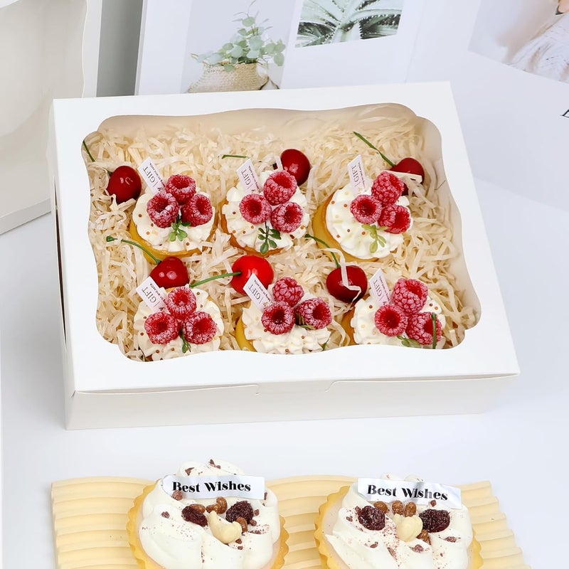 Capkyke 12pcs10x8x2.5 Inch White Bakery Boxes Treat Boxes with Window for Pastry, Cookie, Desserts, Chocolate Strawberries, Pies, Donuts, Muffins,Cupcake - Image 5