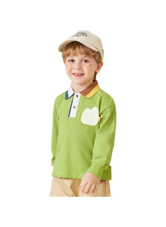 MQDMINI Children'S Clothing, Boys' Long-Sleeve T-Shirt, Polo Shirt For Kids, Stylish Top For Young Children, Geometric Color Blocks - Image 1