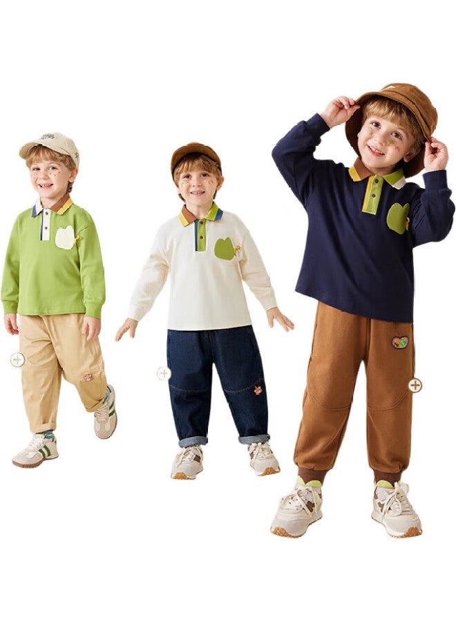 MQDMINI Children'S Clothing, Boys' Long-Sleeve T-Shirt, Polo Shirt For Kids, Stylish Top For Young Children, Geometric Color Blocks - Image 2