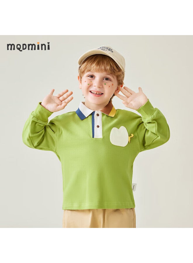 Mqdmini Children's Clothing, Boys' Long-sleeve T-shirt, Polo Shirt For Kids, Stylish Top For Young Children, Geometric Color Blocks - Image 1
