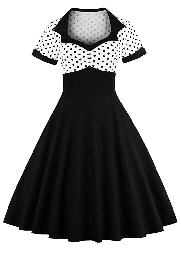 Nihsatin Vintage Polka Dot Retro Cocktail Prom Dresses 50's 60's Rockabilly Swing Dress - Image 1