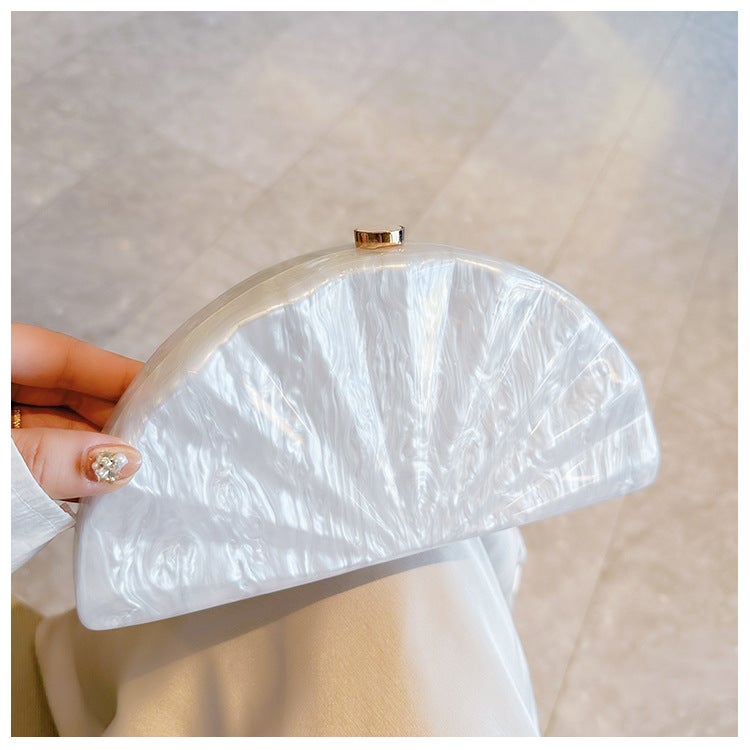Ladies New Diagonal Bag Semicircle Fan Acrylic Bag Fashion Wedding Dinner Clutch Bag - Image 3