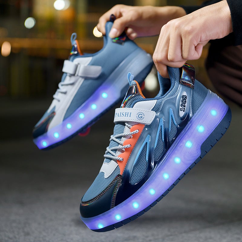 Children''s Roller Shoes for Girls, Trendy Double-Wheel Walking Shoes, Student Invisible Roller Skates with Wheels - Image 3