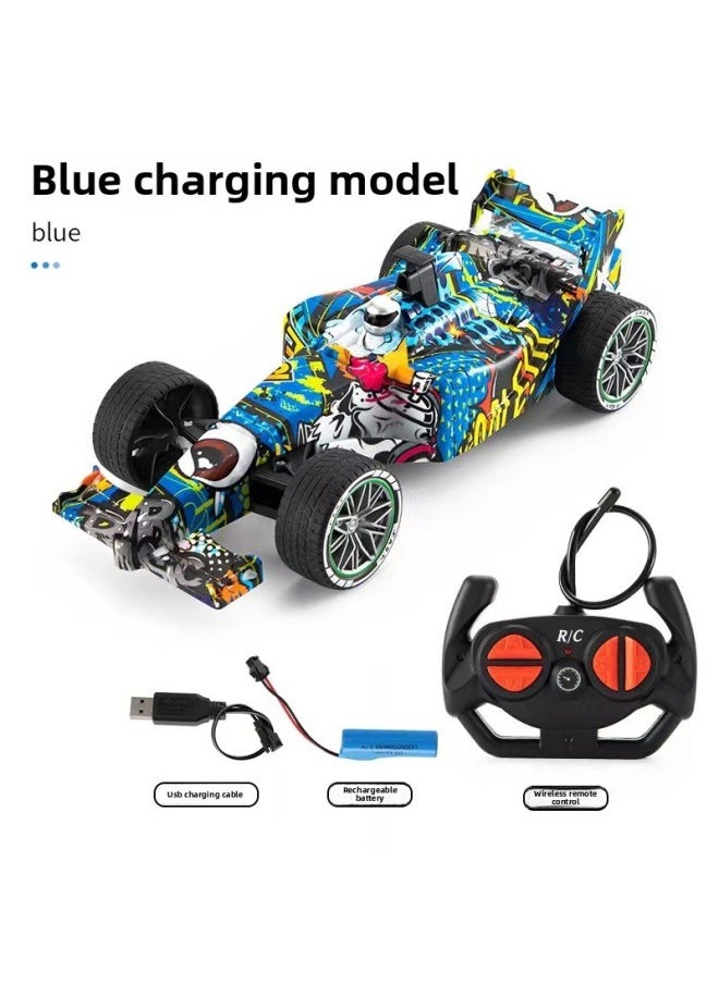 Generic Four-way Remote Control Police Car Cool Wireless Electric Car Remote Control Racing Model Children's Toys Wholesale-Color:Blue Graffiti F1 Formula Racing English Color Box (Body Package Included)----350g 8955-67  - Image 1