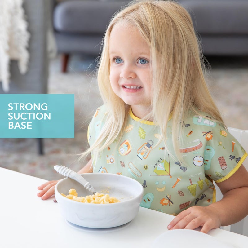 Bumkins Baby Bowl, Silicone Suction, for Babies, Toddlers and Kids, Baby Led Weaning, Feeding Essentials, Platinum Silicone, Non Skid Sticky Bottom, Supplies for Children Ages 6 Months Up, Marble - Image 3