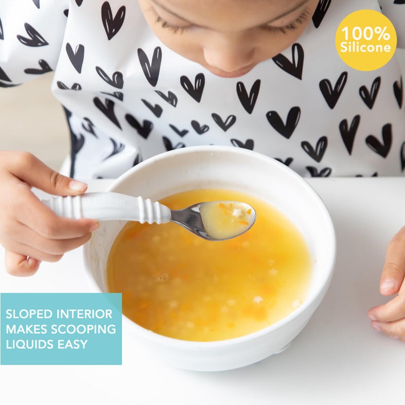 Bumkins Baby Bowl, Silicone Suction, for Babies, Toddlers and Kids, Baby Led Weaning, Feeding Essentials, Platinum Silicone, Non Skid Sticky Bottom, Supplies for Children Ages 6 Months Up, Marble - Image 2