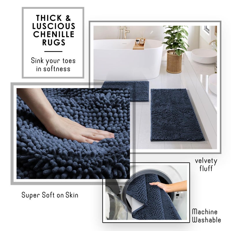 Clara Clark Bathroom Accessories Set - Bathroom Set, Bathroom Sets with Shower Curtain and Rugs, Shower Curtain Set with Bathroom Trash Can - Navy - 22PC - Image 5