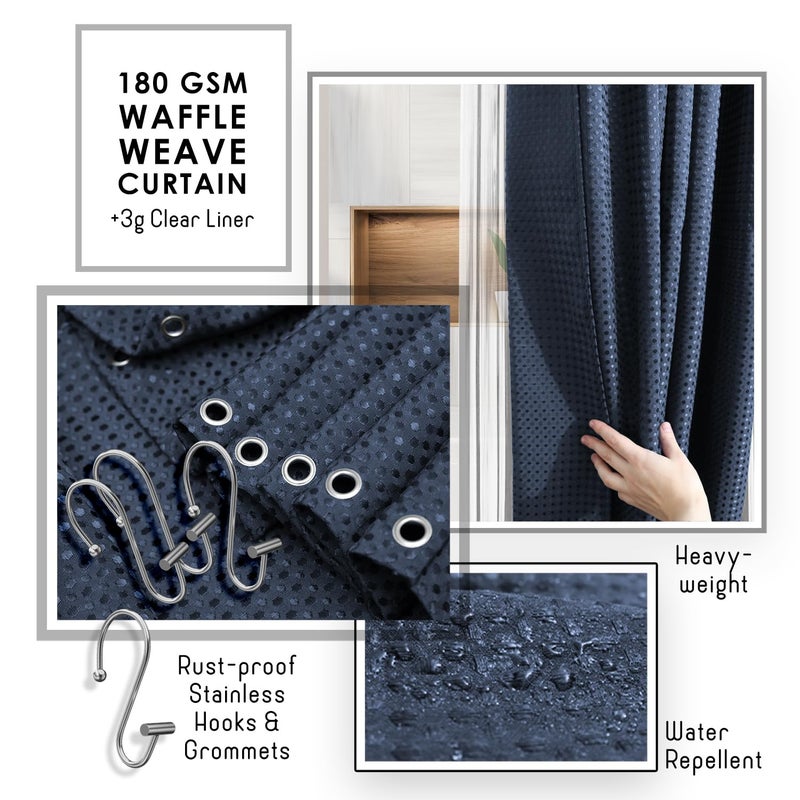 Clara Clark Bathroom Accessories Set - Bathroom Set, Bathroom Sets with Shower Curtain and Rugs, Shower Curtain Set with Bathroom Trash Can - Navy - 22PC - Image 4