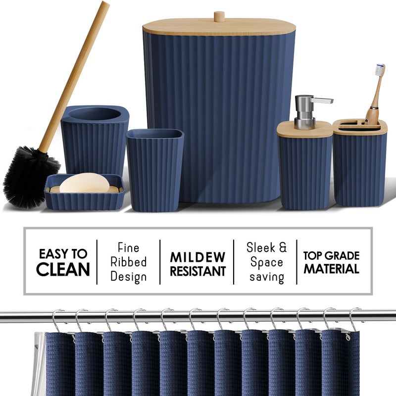Clara Clark Bathroom Accessories Set - Bathroom Set, Bathroom Sets with Shower Curtain and Rugs, Shower Curtain Set with Bathroom Trash Can - Navy - 22PC - Image 3