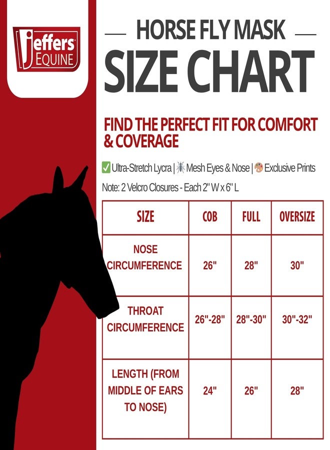 Jeffers Deluxe Mesh Horse Fly Mask w/Ears & Nose, Cob Size - Breathable, Soft Mesh Ears & Poll, Extended Nose Coverage, Fleece Trim, Stretch Fit, Hook & Loop Closure, UV Protection - Rose Garden - Image 2