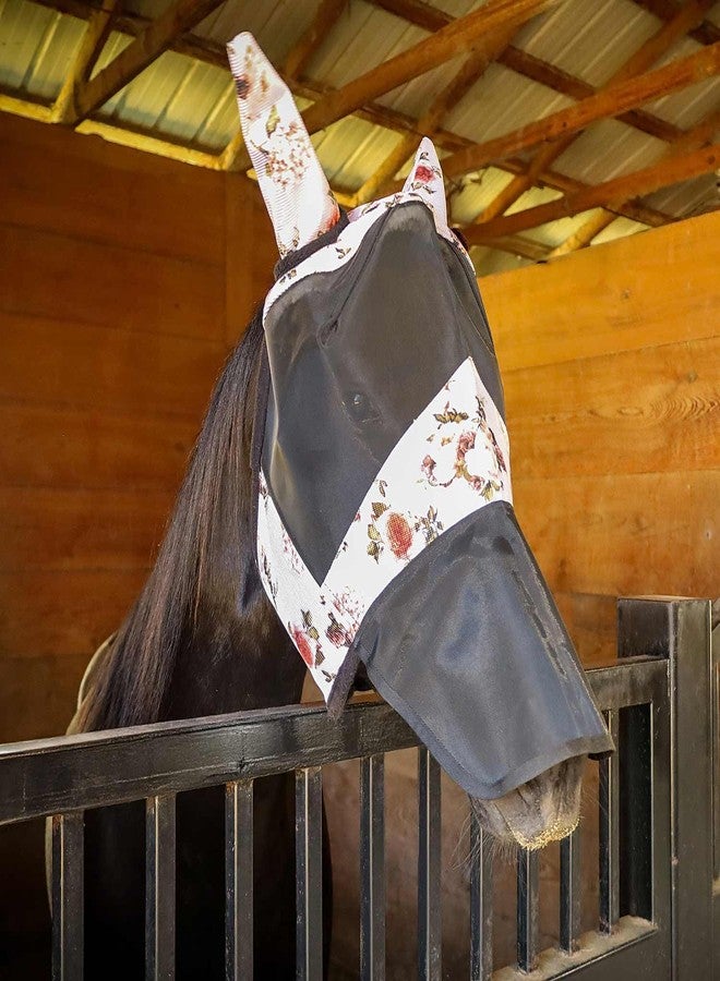 Jeffers Deluxe Mesh Horse Fly Mask w/Ears & Nose, Cob Size - Breathable, Soft Mesh Ears & Poll, Extended Nose Coverage, Fleece Trim, Stretch Fit, Hook & Loop Closure, UV Protection - Rose Garden - Image 1