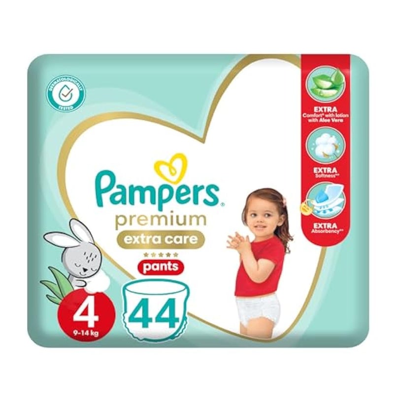 Pampers Premium Extra Care Pants, Size 4, 9-14kg, with lotion with aloe vera, 44 diapers. (Pack may vary) - Image 1