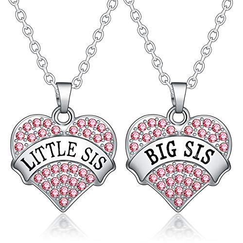 BESPMOSP 2PCs Big Sis Lil Sis Crystal Heart Pendant Necklace Set Gift for Sister Women - Image 1