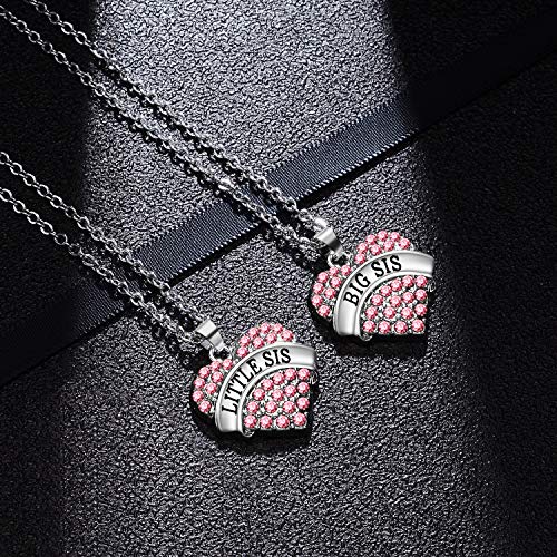 BESPMOSP 2PCs Big Sis Lil Sis Crystal Heart Pendant Necklace Set Gift for Sister Women - Image 4