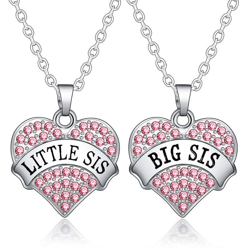 BESPMOSP 2PCs Big Sis Lil Sis Crystal Heart Pendant Necklace Set Gift for Sister Women - Image 5