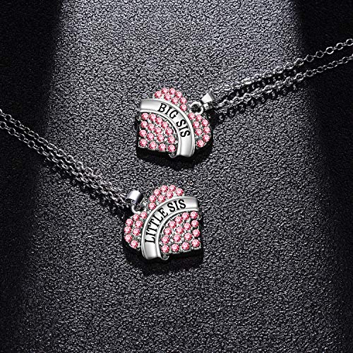 BESPMOSP 2PCs Big Sis Lil Sis Crystal Heart Pendant Necklace Set Gift for Sister Women - Image 2