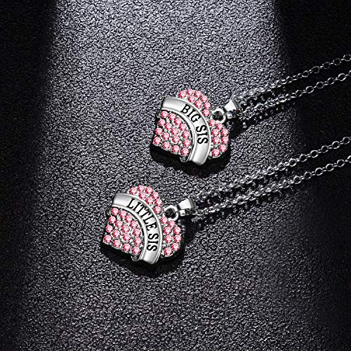 BESPMOSP 2PCs Big Sis Lil Sis Crystal Heart Pendant Necklace Set Gift for Sister Women - Image 3