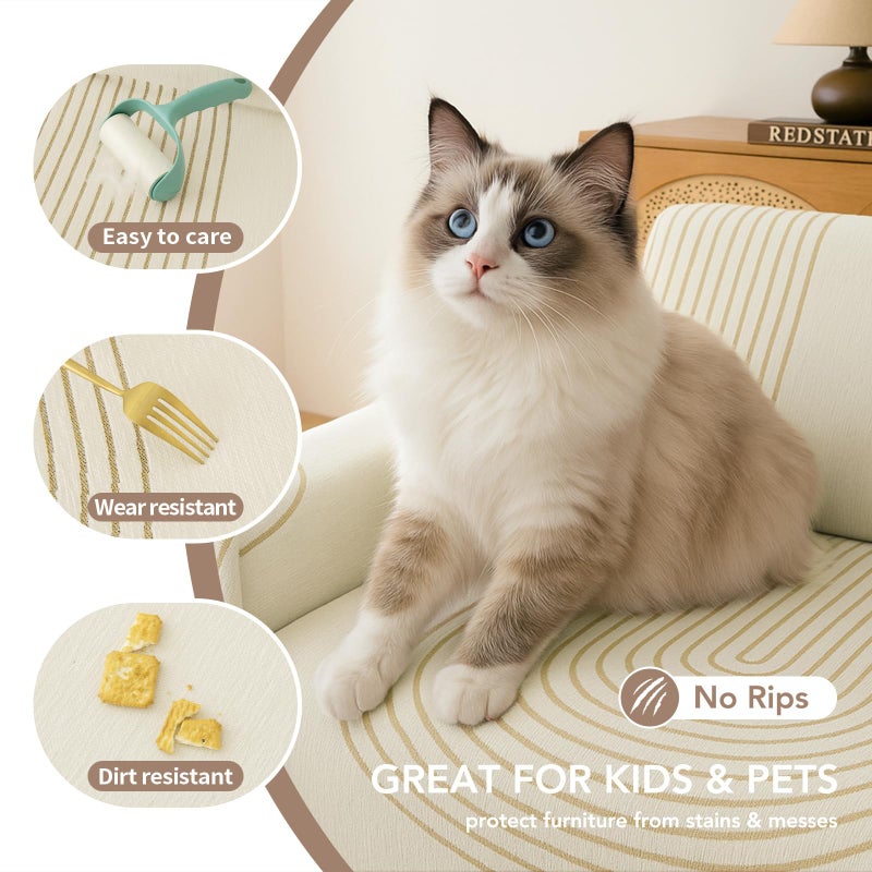 KaviKon Couch Cover for Dogs, Boho Sofa Covers for 3 Cushion Couch, Chenille Sofa Slipcover for Pets Washable, L-Shape Sectional Couch Loveseat Cover Soft Throw Blankets with Tassels(71x118,Arc Beige) - Image 3