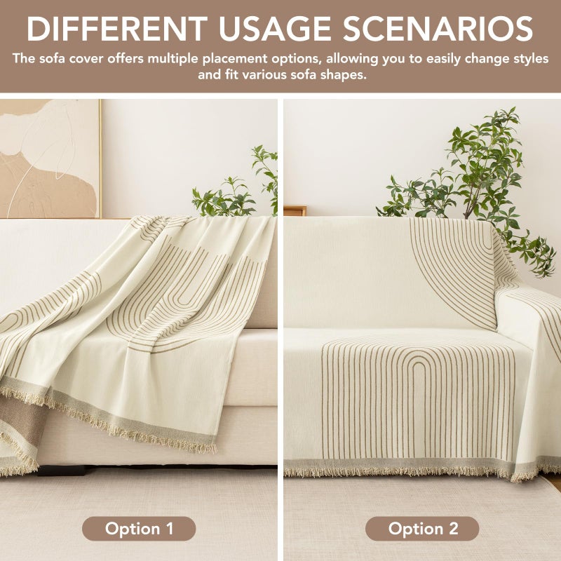 KaviKon Couch Cover for Dogs, Boho Sofa Covers for 3 Cushion Couch, Chenille Sofa Slipcover for Pets Washable, L-Shape Sectional Couch Loveseat Cover Soft Throw Blankets with Tassels(71x118,Arc Beige) - Image 5
