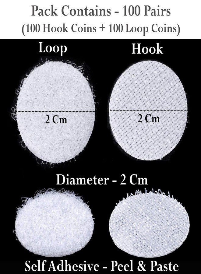 STORE 2508 Self Adhesive Hook & Loop Round Dots Coins Fastener 20mm (2 Cm) (White 100 Pairs) - Image 3