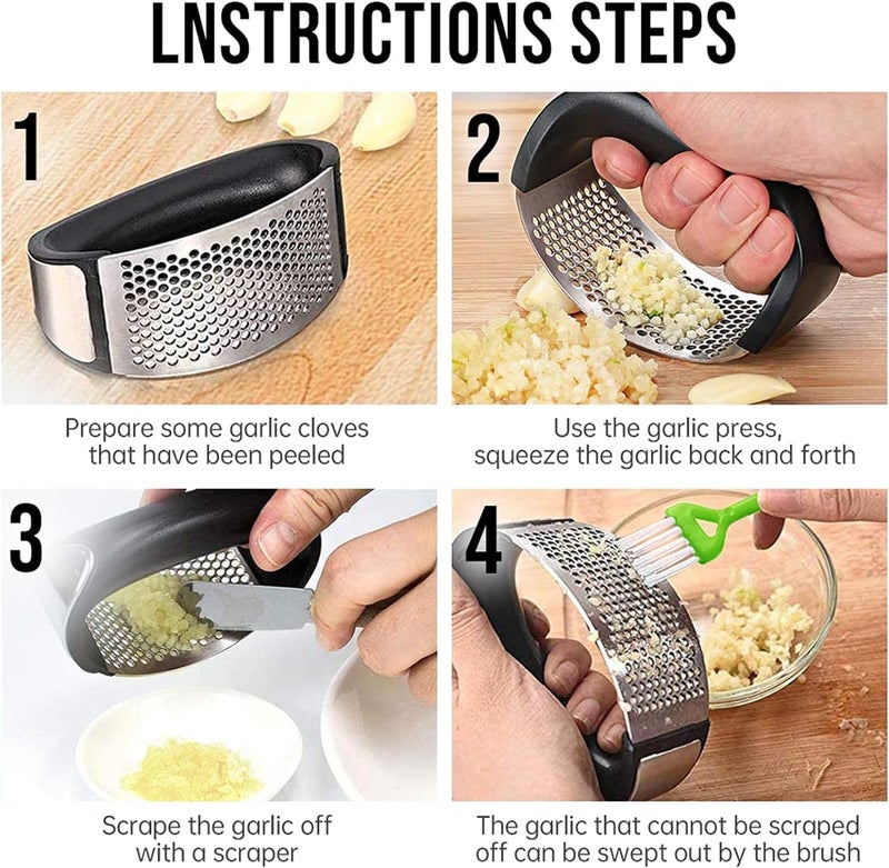 ZEVON Garlic Press - Garlic Press Stainless Steel - Garlic Chopper - Garlic Crusher - Garlic Mincer- Garlic Peeler Manual, Curve Fruit Vegetable Tools Kitchen Gadgets (Random Colour) - Image 3