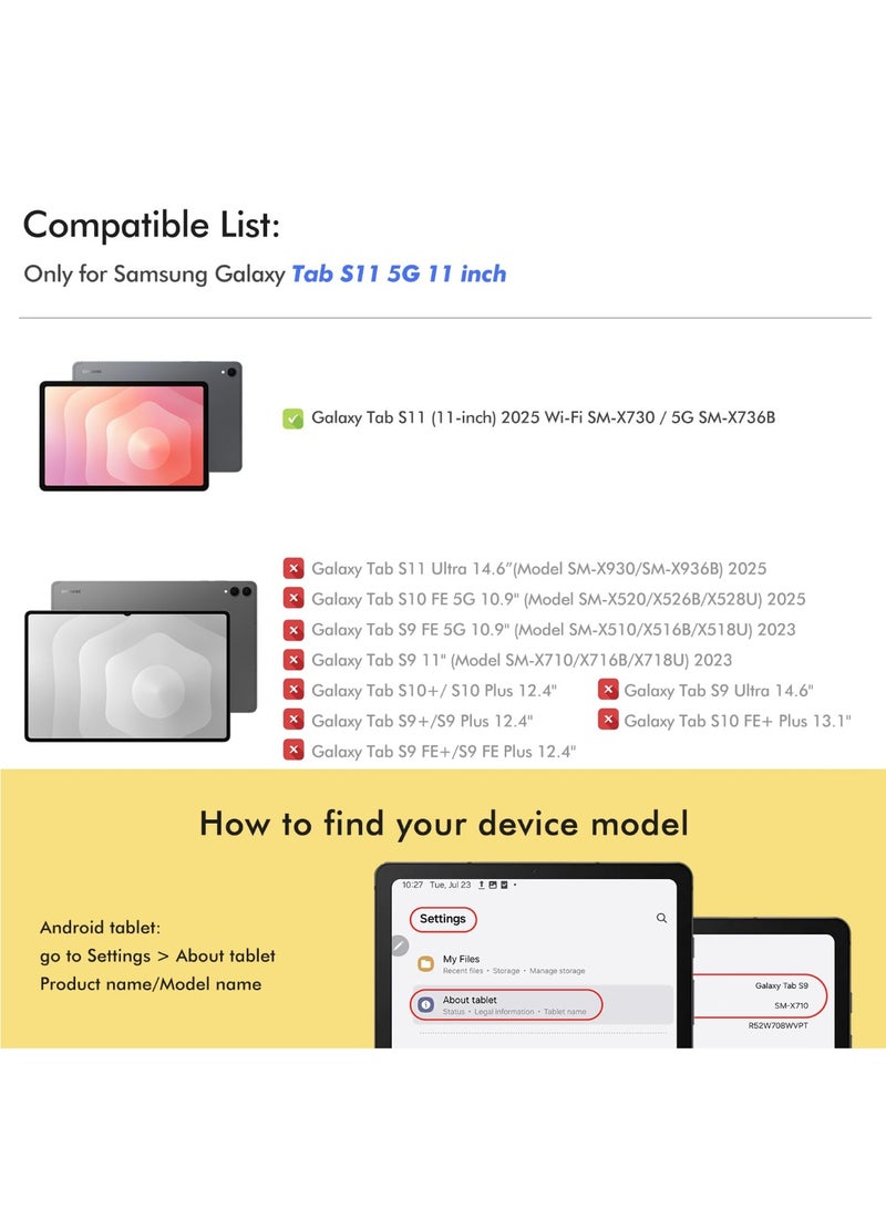 SANMUGEED Case for New 2025 Samsung Galaxy Tab S11 SM-X730 SM-X736B,Clear Rotate Back Cover With Pencil Holder,Flip PU leather Acrylic Case with Swivel Stand Cover - Image 2