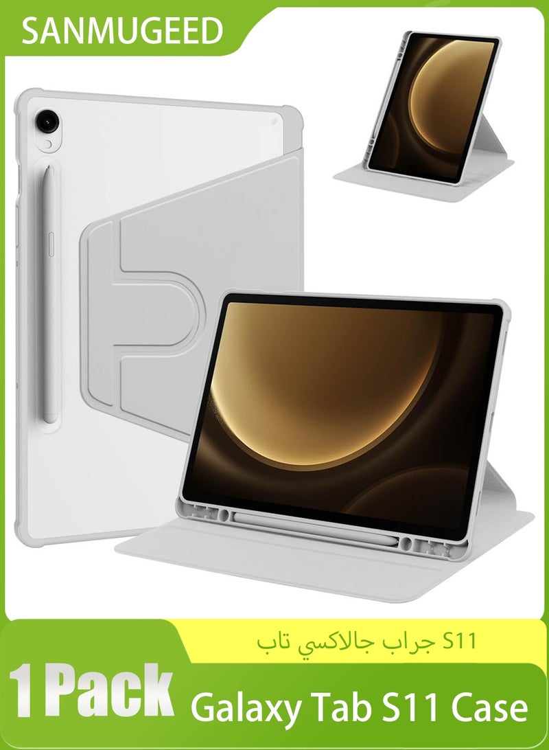 SANMUGEED Case for New 2025 Samsung Galaxy Tab S11 SM-X730 SM-X736B,Clear Rotate Back Cover With Pencil Holder,Flip PU leather Acrylic Case with Swivel Stand Cover - Image 1