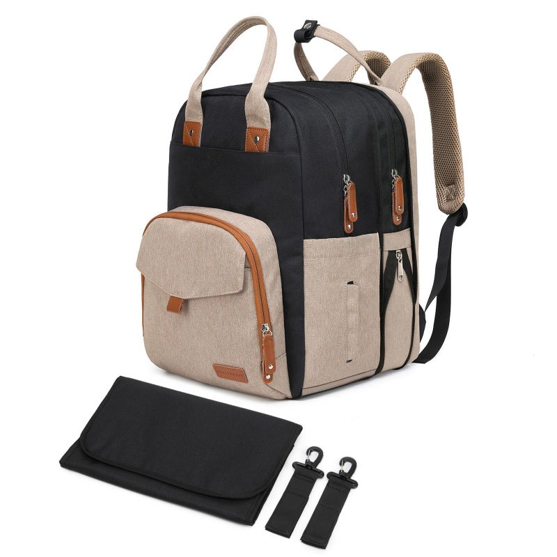 Qualyphant Extra Large Diaper Bag Backpack for Two Kids Twins Expandable Baby Bag 2636L Dual Big Compartments Includes Changing Pad Stroller Straps Unisex Black Khaki - Image 2