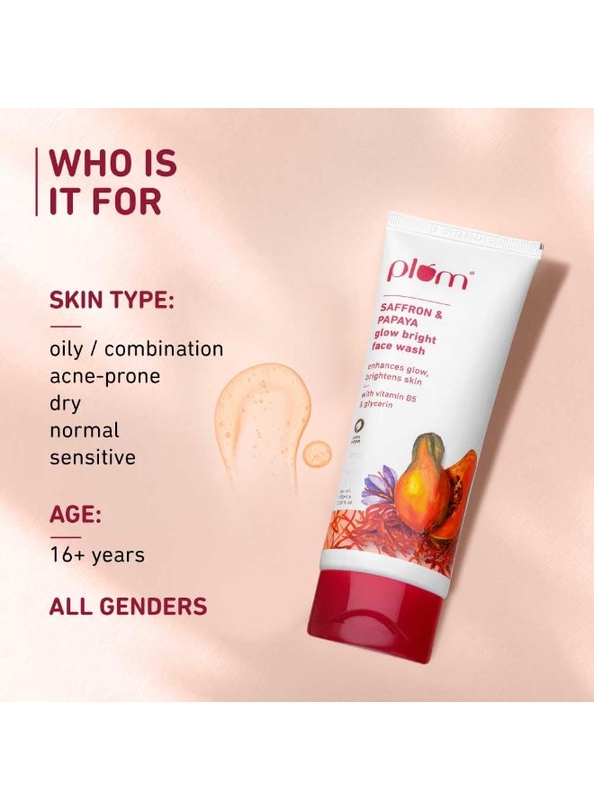 Plum Saffron Papaya Glow  Brightening Face Wash with Vitamin B5  Boosts Glow Brightens Skin  Non Drying  All Skin Types  Bright Gel Face Wash for Women  Men for All Skin Types 100ml - Image 4
