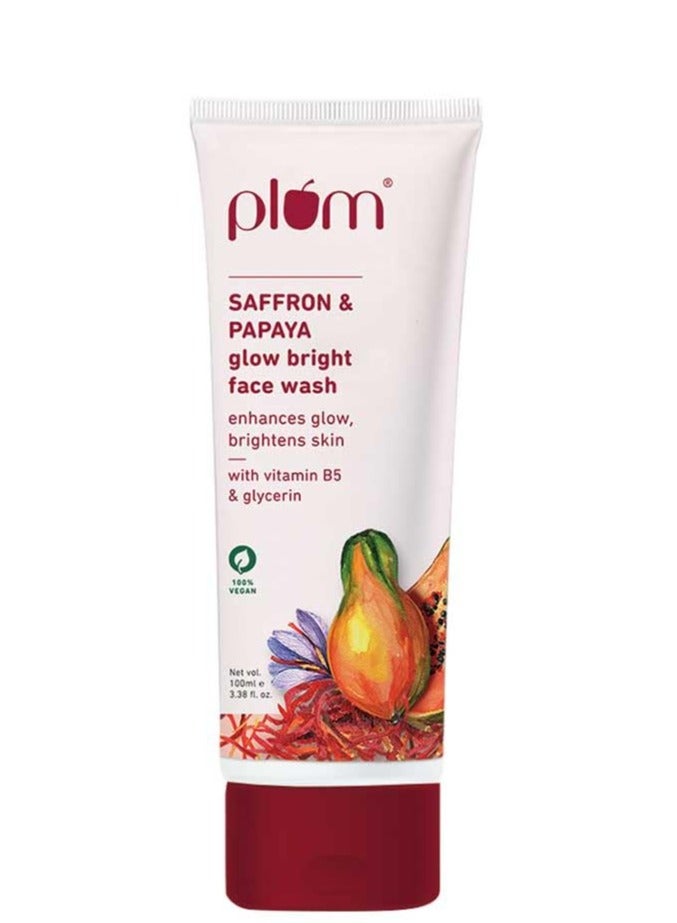 Plum Saffron Papaya Glow  Brightening Face Wash with Vitamin B5  Boosts Glow Brightens Skin  Non Drying  All Skin Types  Bright Gel Face Wash for Women  Men for All Skin Types 100ml - Image 1