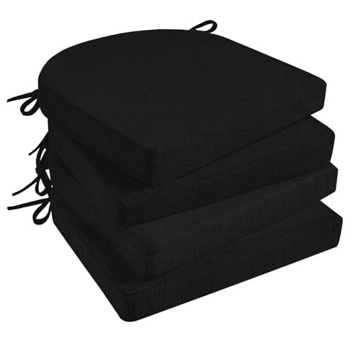 Basic Beyond Chair Cushions for Dining Chairs 4 Pack Kitchen Chair Cushions with Ties and Non Slip Backing 16 x 16 inches Chair Pads for Dining Chairs Black - Image 1